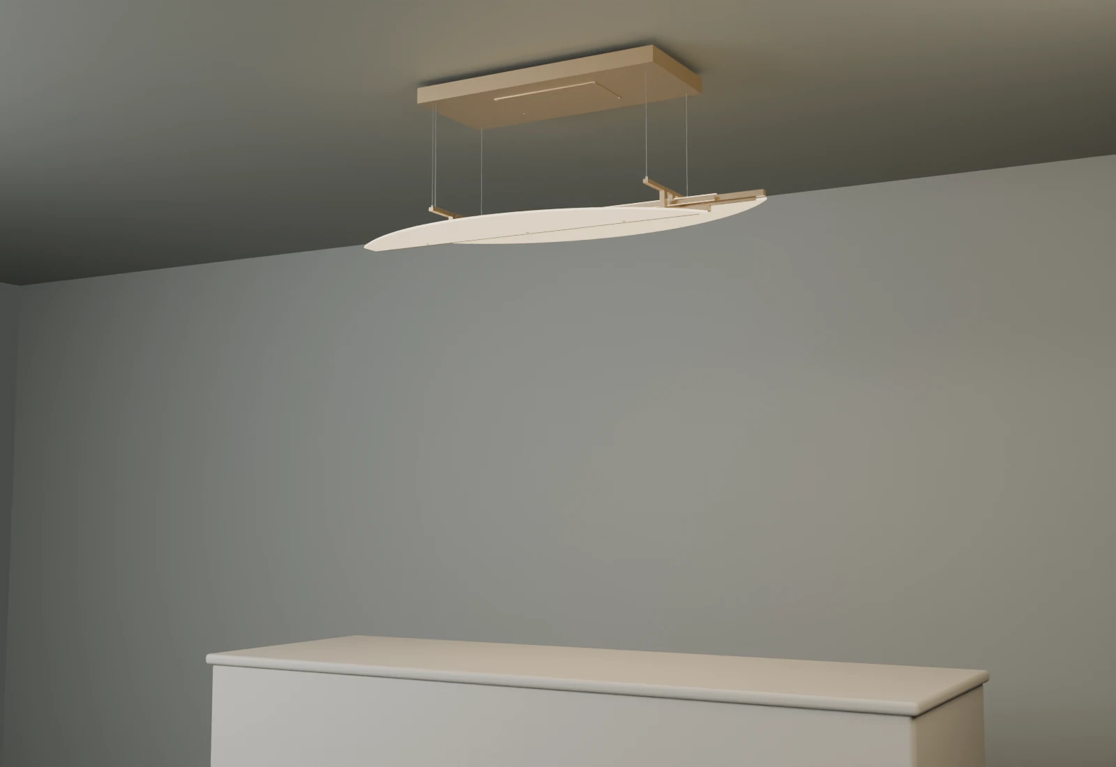 A pendant light concept above a reception desk